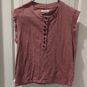 Madewell Sleeveless Henley Tank in Dusty Rose Mauve